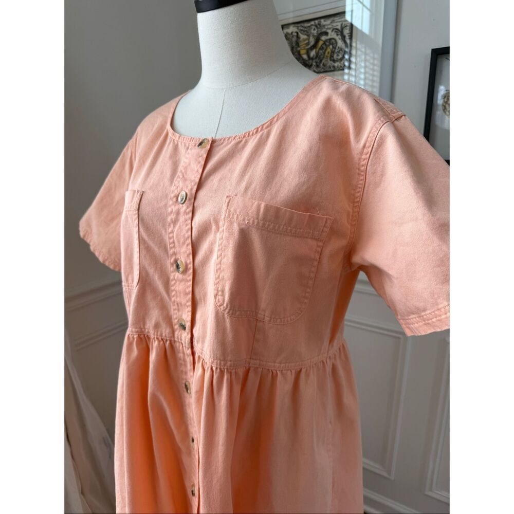 Vintage 80s Fads 100% Cotton Button Front Dress Peach Orange L - Picture 5 of 7